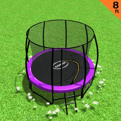 8ft Round Outdoor Trampoline Purple Backyard Fun Fitness Jumping