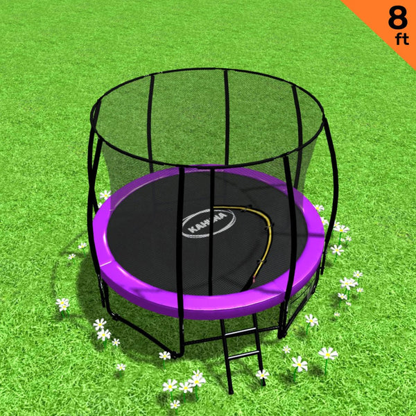  8ft Round Outdoor Trampoline Purple Backyard Fun Fitness Jumping