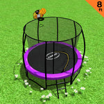 8ft Outdoor Trampoline with Basketball Hoop Purple Backyard Fun Fitness