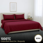 4pc 1000TC Cotton Rich King Bed Sheet Gift Pack CVC Microfibre Burgundy