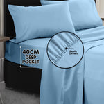 4pc King Bed Sheet Set 1000TC Cotton Rich Blue CVC Microfibre Blend