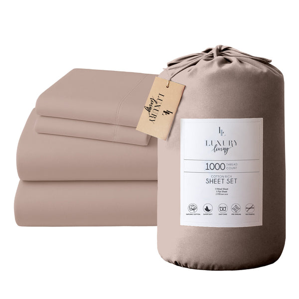  4pc King Bed Sheet Set 1000 Thread Count Cotton-Rich CVC Microfibre Linen