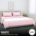 4-Piece King Bed Sheet Set Cotton Rich 1000TC Pink Microfibre CVC