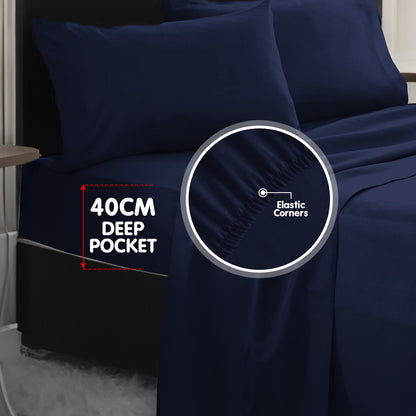 4pc 1000 Thread Count Cotton Rich Queen Bed Sheet Set CVC Navy