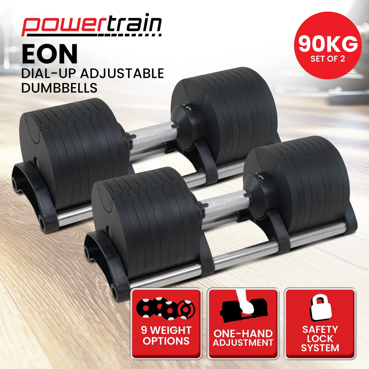 Adjustable Dumbbells 90kg 19.5x19.5x49cm