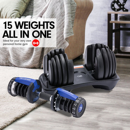 1x 24kg Adjustable Dumbbell Red/Blue/Yellow