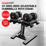 40kg GEN2 Adjustable Dumbbell Set with Pro Stand