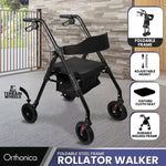 Foldable Steel Mobility Rollator Walker Black 136kg Maximum Capacity