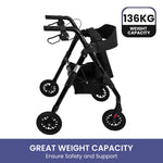 Foldable Steel Mobility Rollator Walker Black 136kg Maximum Capacity