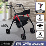 Red Foldable Steel Rollator Walker Mobility Aid 136kg Max Load