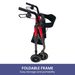 Red Foldable Steel Rollator Walker Mobility Aid 136kg Max Load