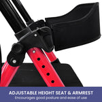 Red Foldable Steel Rollator Walker Mobility Aid 136kg Max Load