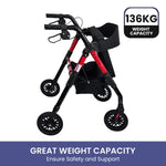 Red Foldable Steel Rollator Walker Mobility Aid 136kg Max Load