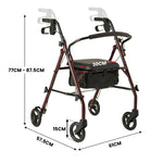 Foldable 4-Wheel Steel Frame Rollator Walker Mobility Aid