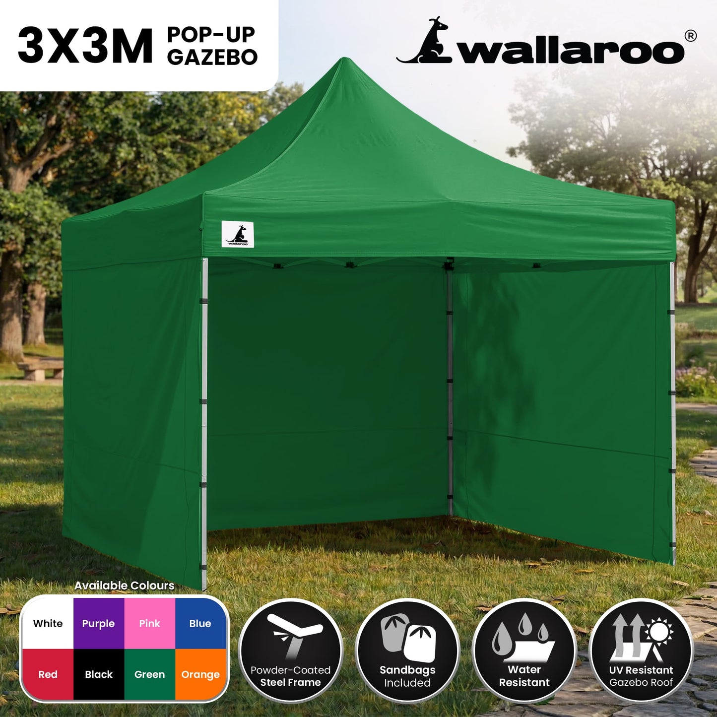 Green PopUp Gazebo Tent 3x3m 3x3cm