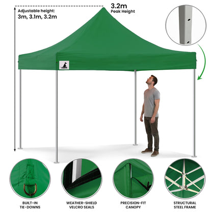 Green PopUp Gazebo Tent 3x3m 3x3cm
