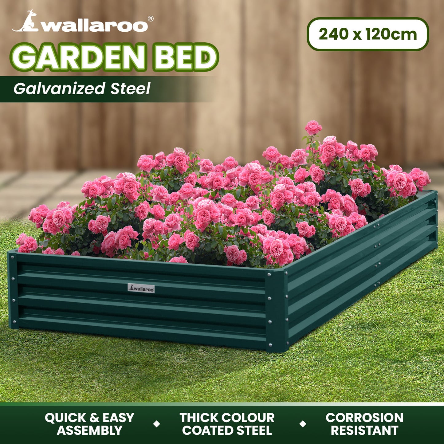 Garden Bed Green Steel 240x120x30cm