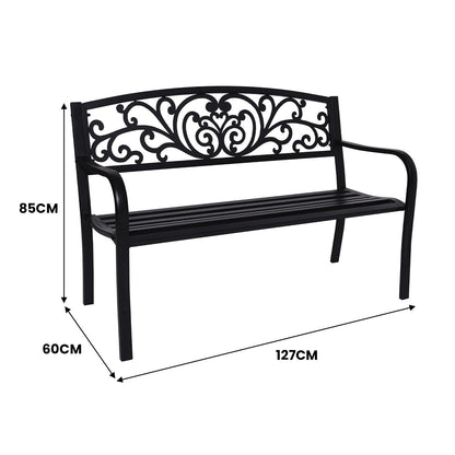 Steel Outdoor Garden Bench - Floral