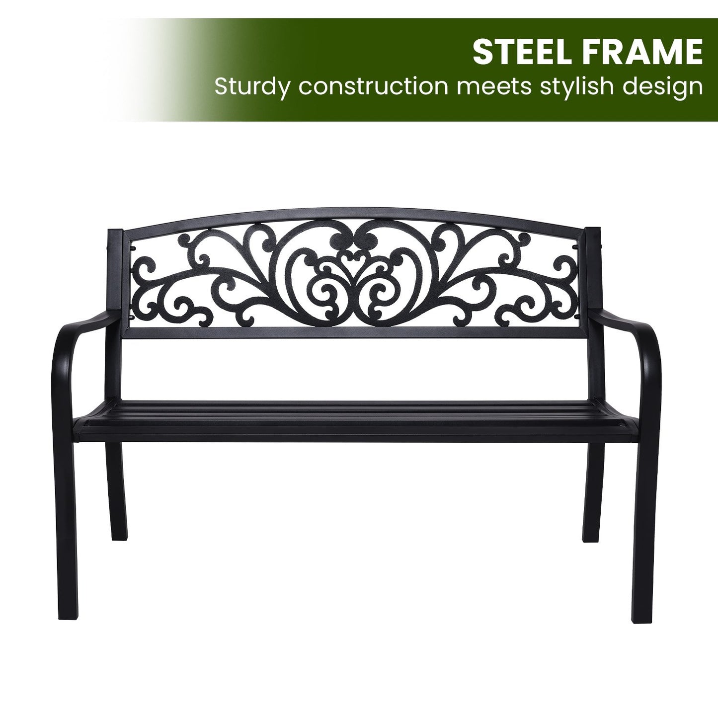Steel Outdoor Garden Bench - Floral