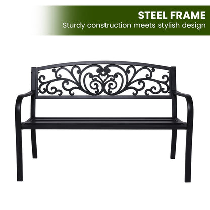 Steel Outdoor Garden Bench - Floral