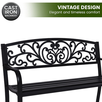 Steel Outdoor Garden Bench - Floral