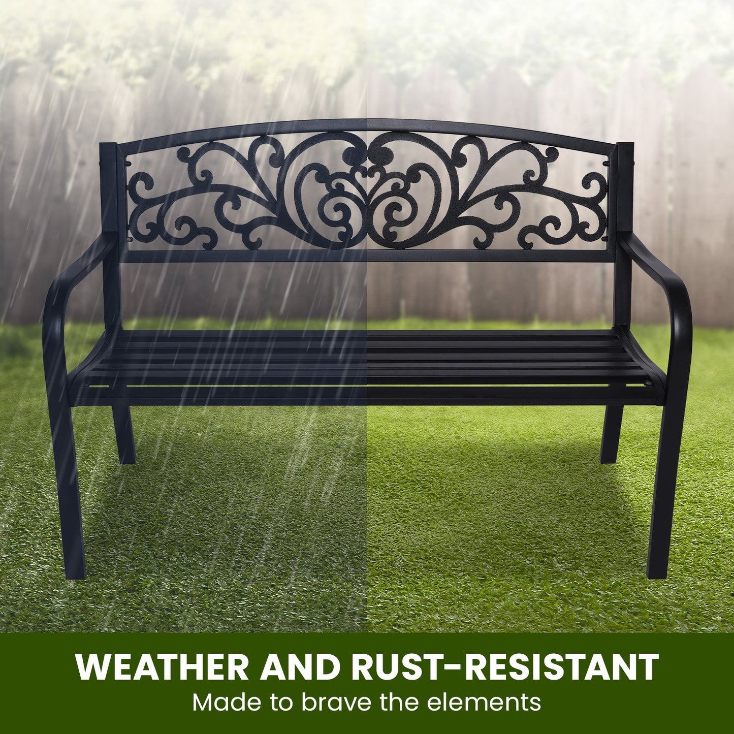 Steel Outdoor Garden Bench - Floral
