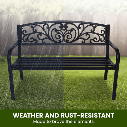 Steel Outdoor Garden Bench - Floral