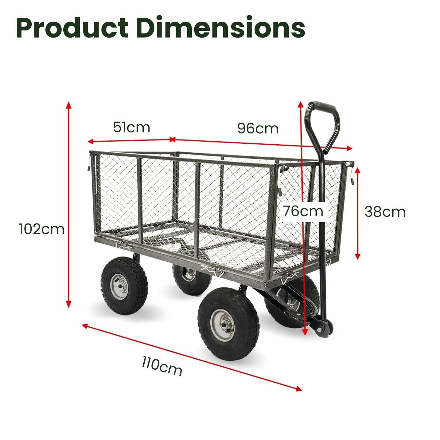 Garden Trolley Cart 300kg Capacity 110x102x51cm