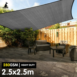 2.5x2.5m Shade Sail 280GSM Outdoor Sun Canopy Grey Square