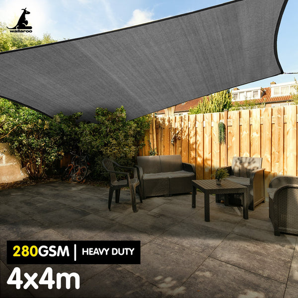  280GSM Outdoor Sun Shade Sail Canopy Grey - 4m x 4m