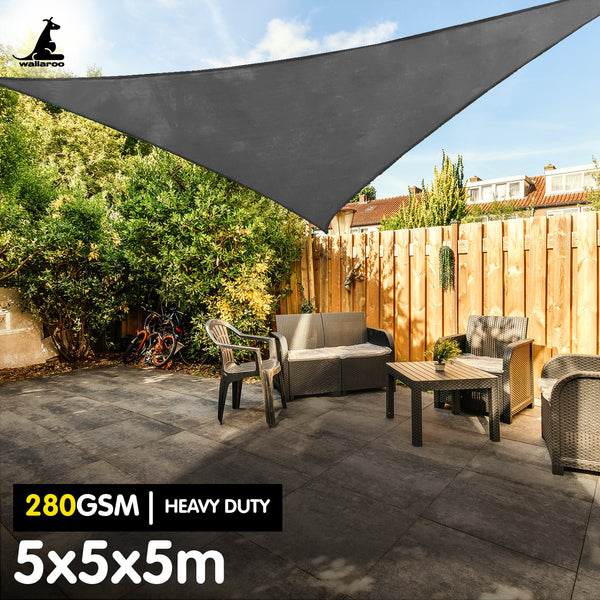  Outdoor Sun Shade Sail Canopy 280GSM Grey 5x5x5m Patio Cover