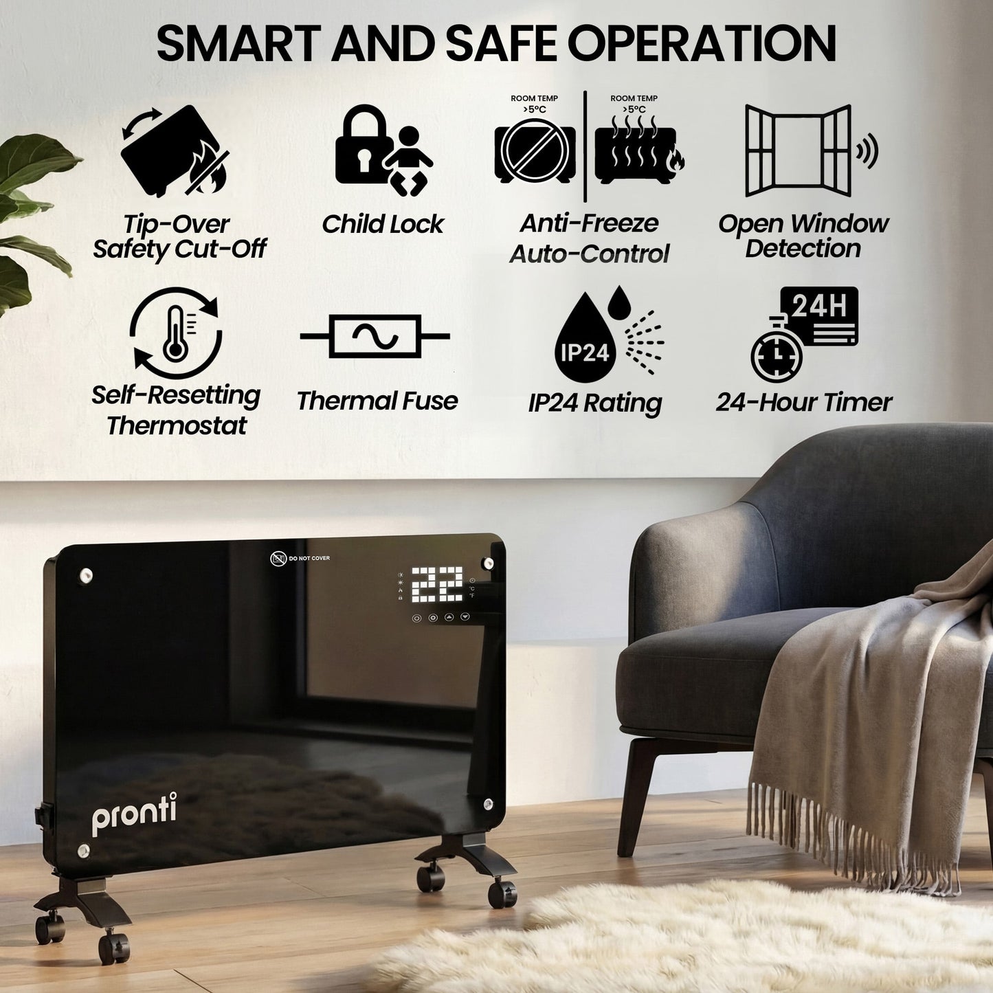 Glass Panel Convection Heater Remote LED | HomeAndLiving
