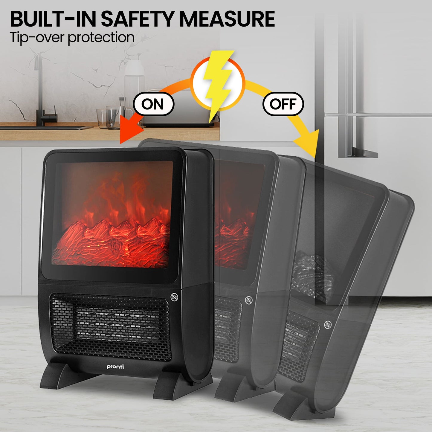 Pronti 2000W 3D Fire PTC Electric Portable Room Heater Space Warmer
