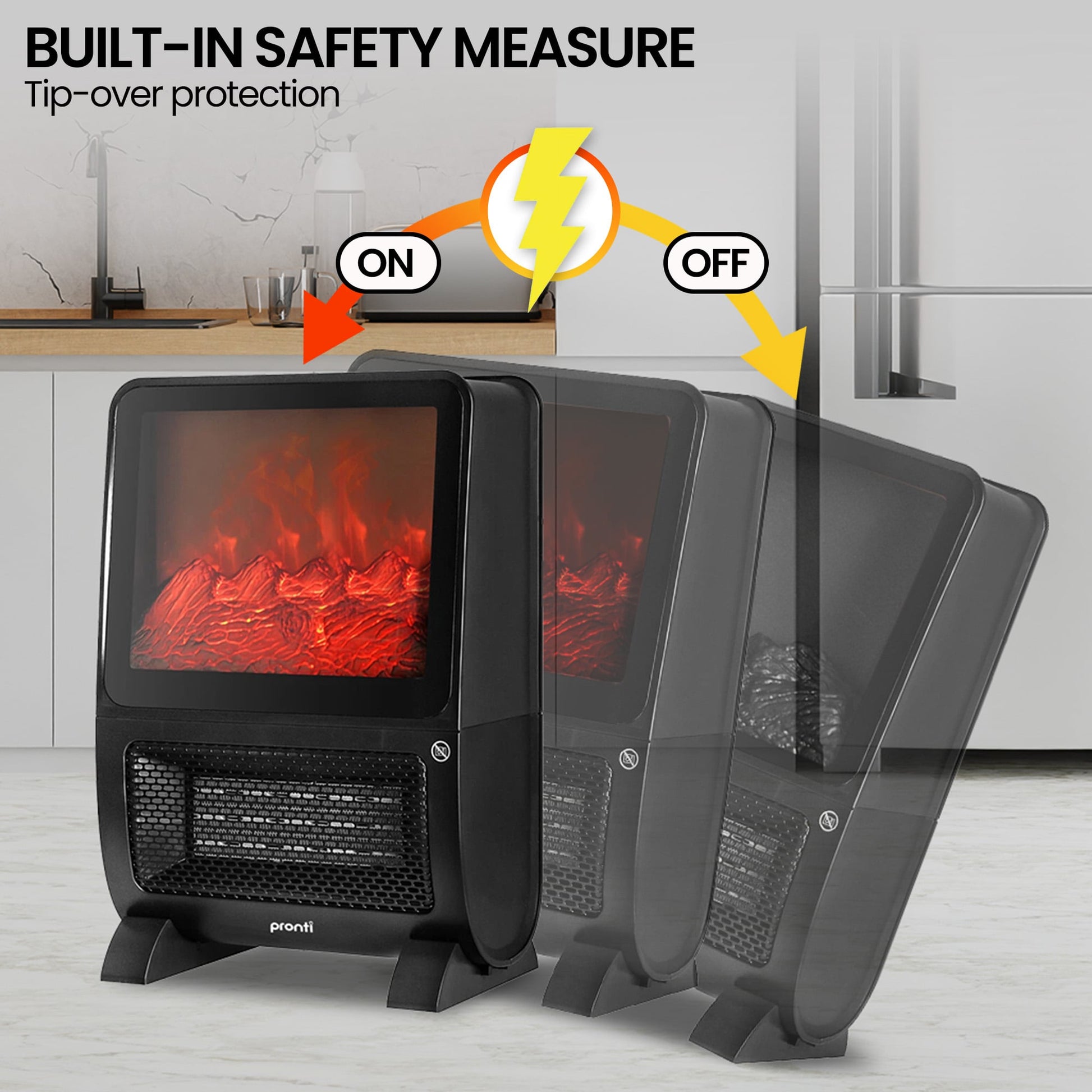 Pronti 2000W 3D Fire PTC Electric Portable Room Heater Space Warmer