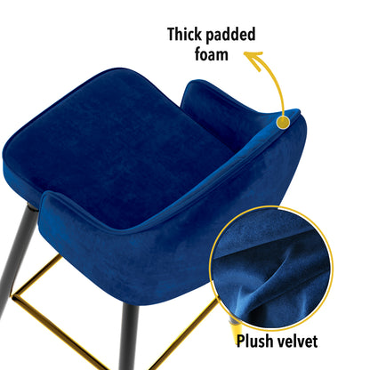 Velvet Swivel Bar Stools x 2 Blue