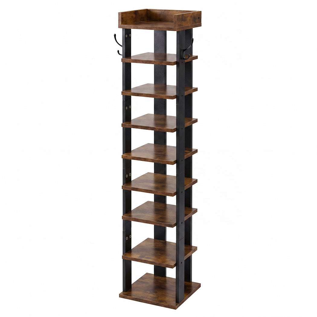 Levede Narrow Shoe Rack Vertical 9-Tier Shoe Storage Organiser Shelf Side Hooks