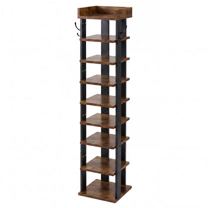 Levede Narrow Shoe Rack Vertical 9-Tier Shoe Storage Organiser Shelf Side Hooks