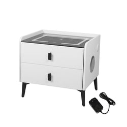 Elegant Bedside Table LED Lights Drawers Storage  Foldable Function