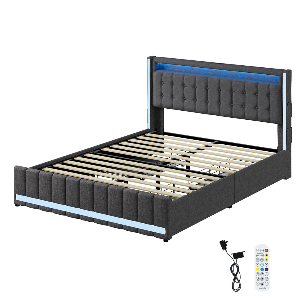 Cozy Double Bed Frame  High Back Support Classic Durable Compact