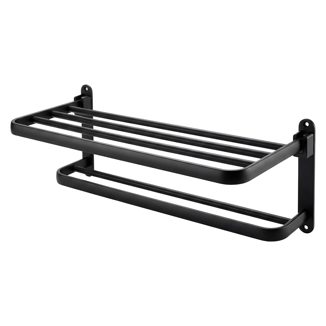 Double Bar Towel Rack Wall Mounted Black | HomeAndLiving - 2
