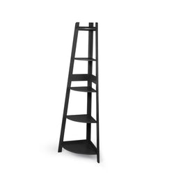 Contemporary 5 Tier Corner Shelf Wooden Storage Black  Durable Frame
