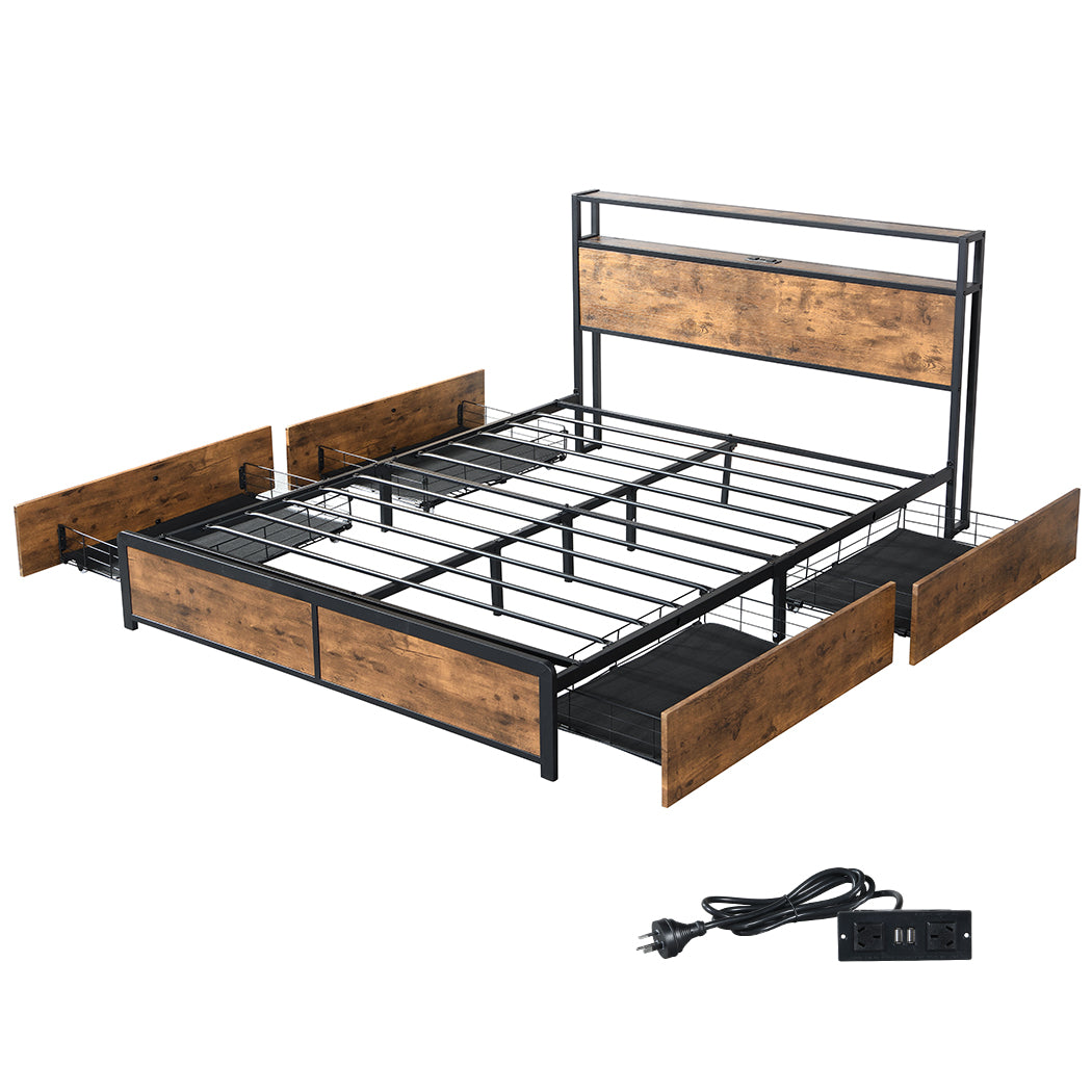 Compact Double Bed Frame RGB LED 4 Drawers USB  Premium Quality Build
