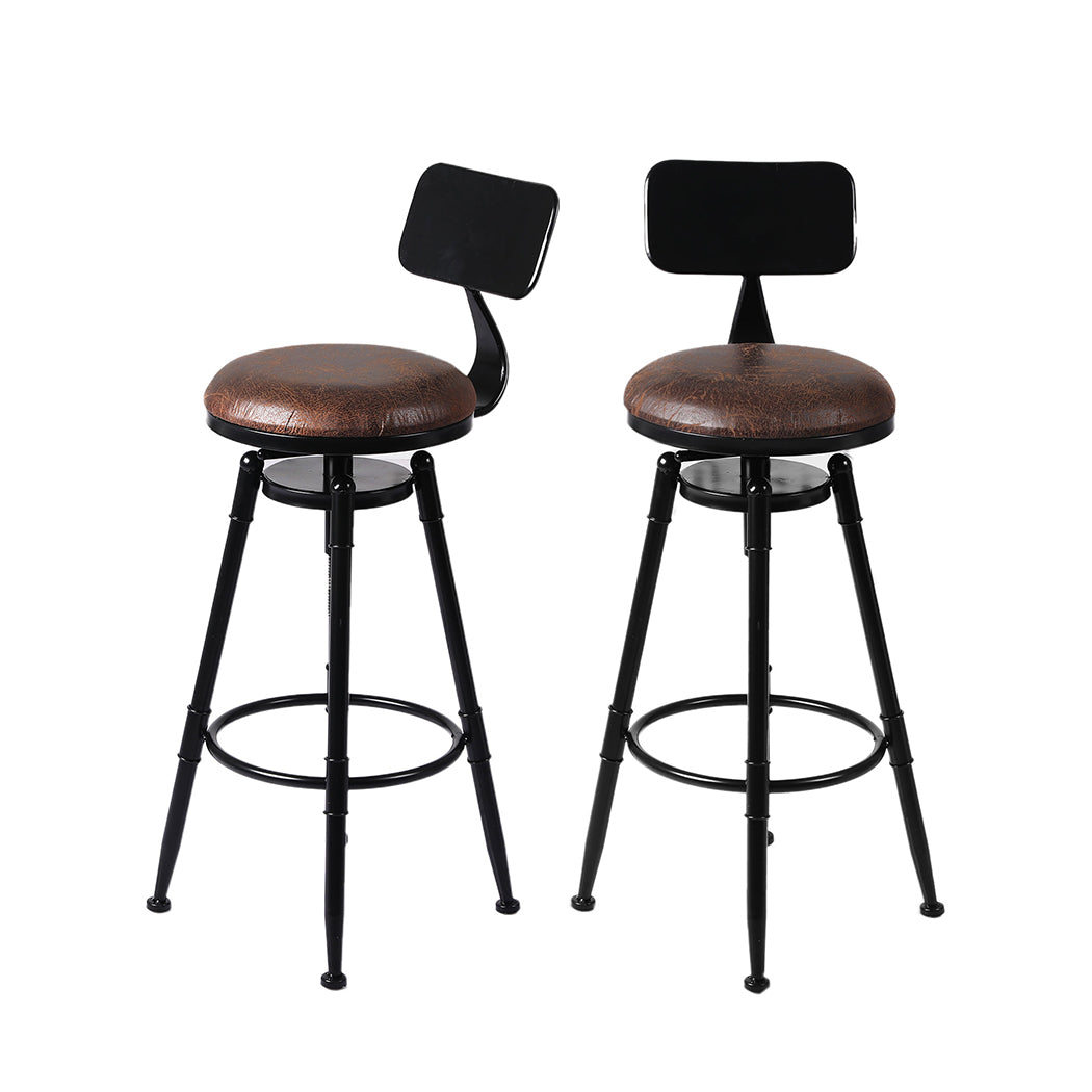 Premium 2x Bar Stool Kitchen Wooden PU  Adjustable Height Classic