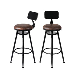 Premium 2x Bar Stool Kitchen Wooden PU  Adjustable Height Classic
