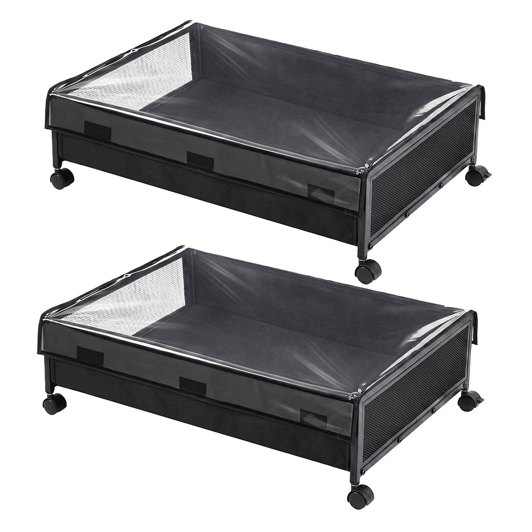 Levede 2Pcs Under Bed Storage Box Wheels Clothes Organizer Dustproof 48L