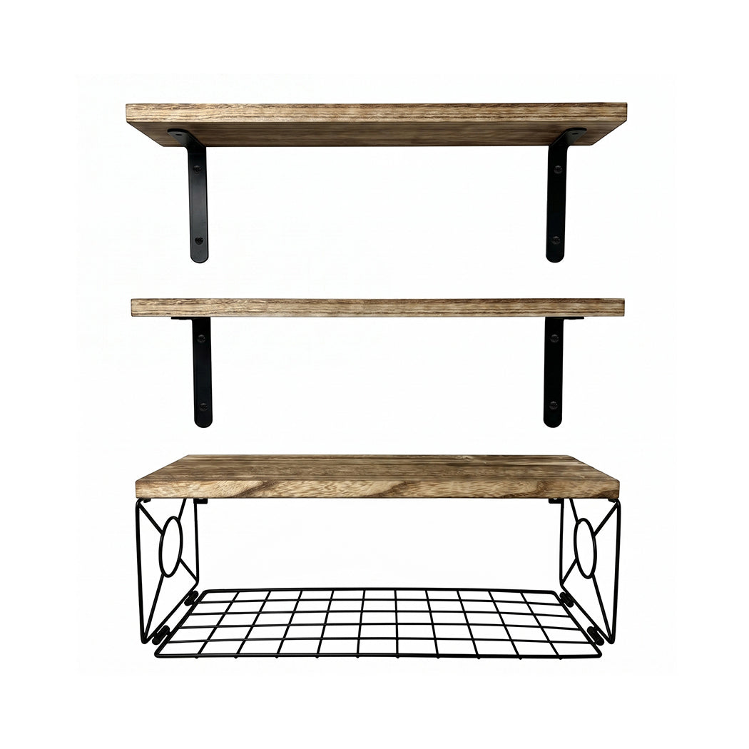 Floating Wall Shelves 3-Piece Paulownia Set | HomeAndLiving - 2
