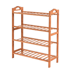 2x 4 Tier Bamboo Shoe Rack Shoes