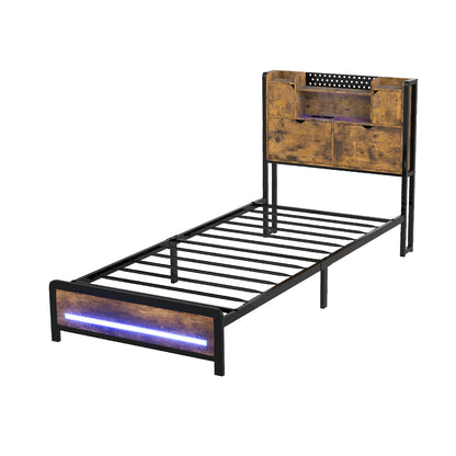 Single Bed Frame Storage Headboard Industrial 209x92x109cm
