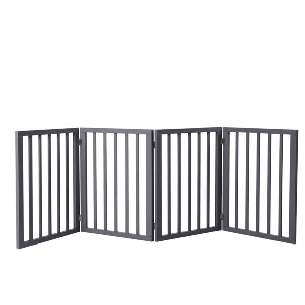  Wooden Pet Gate Dog Fence Foldable Barrier Door 4 Panel White/Grey