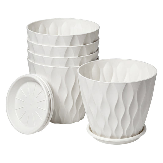 Toque Plant Pots 5 Pcs 8 Inchs Plastic Planter Pots with Drainage Saucers White